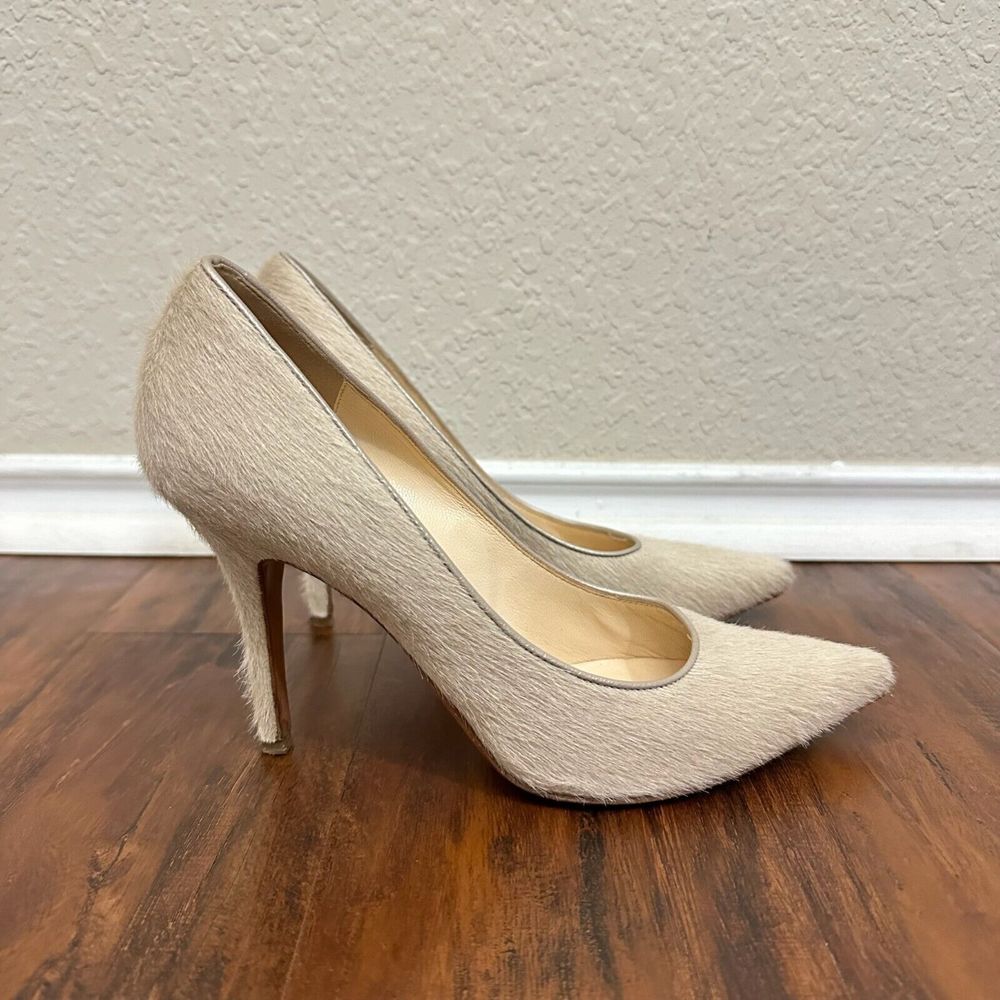 MAX MARA Pointed Toe Calf Hair Pump Stiletto Heels in Neutral